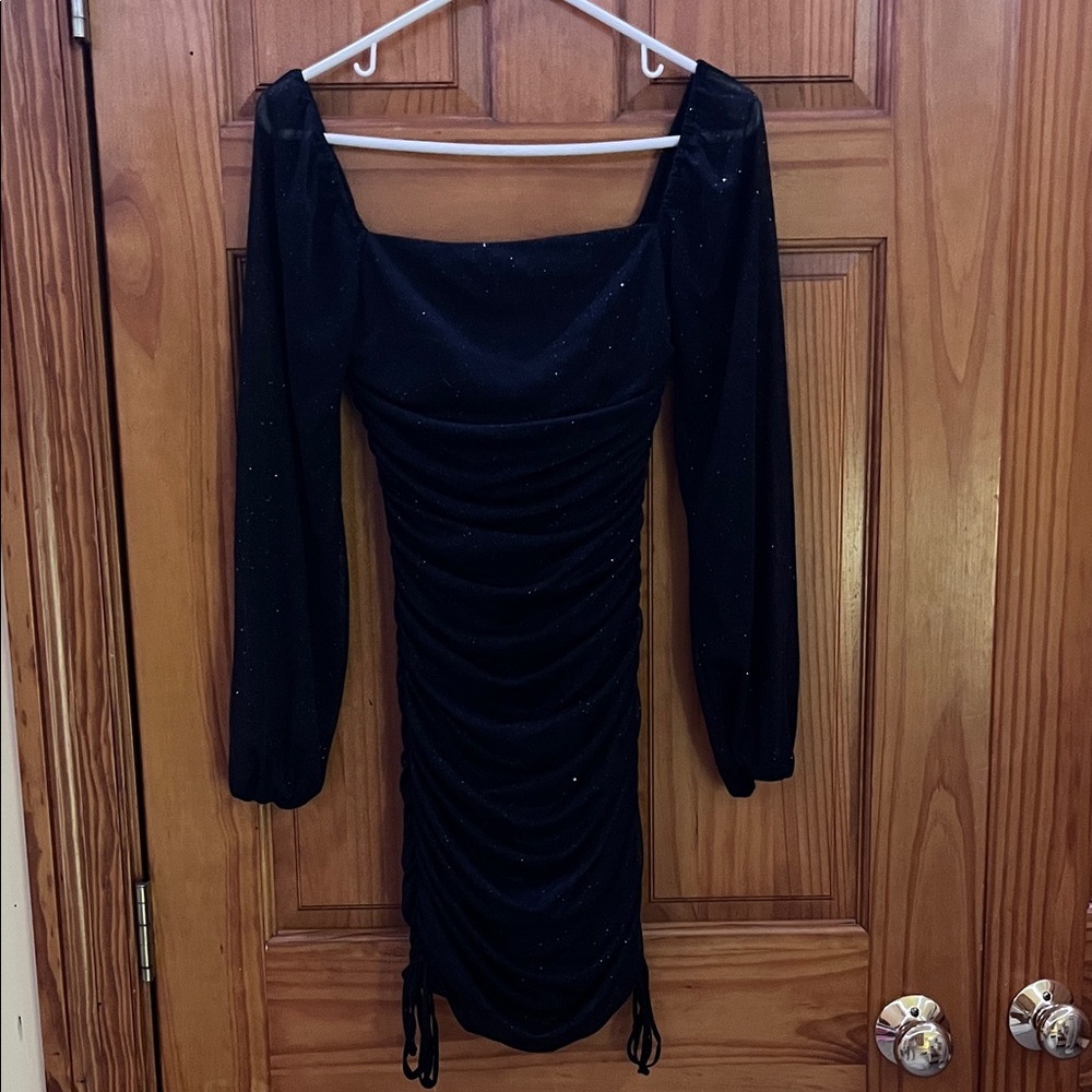 Jump Black Long Sleeve Ruched Dress